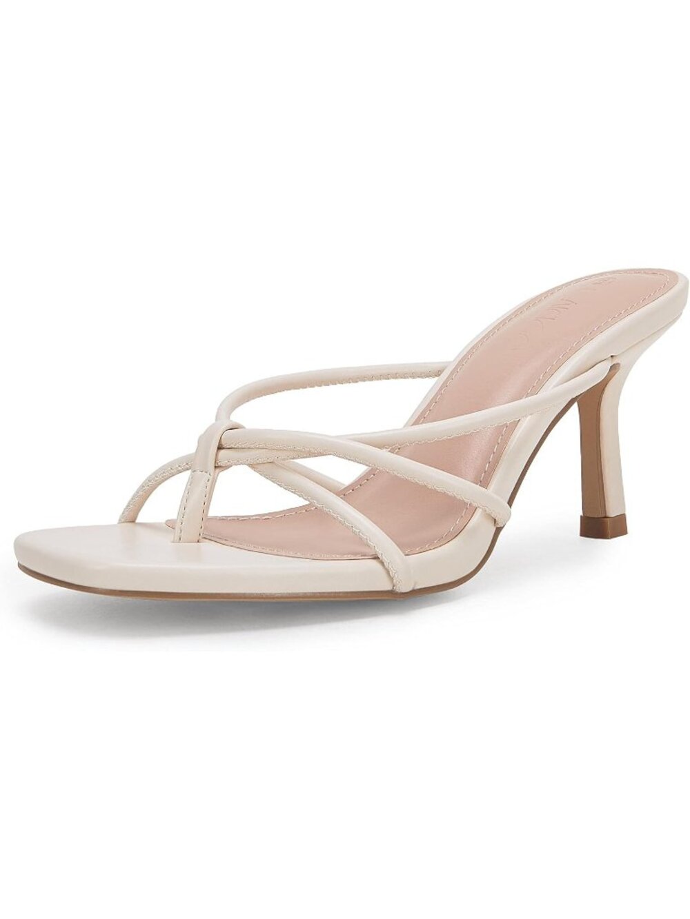 Women’s Beige Square Strappy Thong Slide Flip Flops Slingback Heeled Sandals
